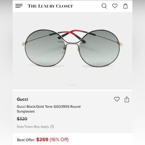 Gucci Black/Gold Tone GG0395S Round Sunglasses